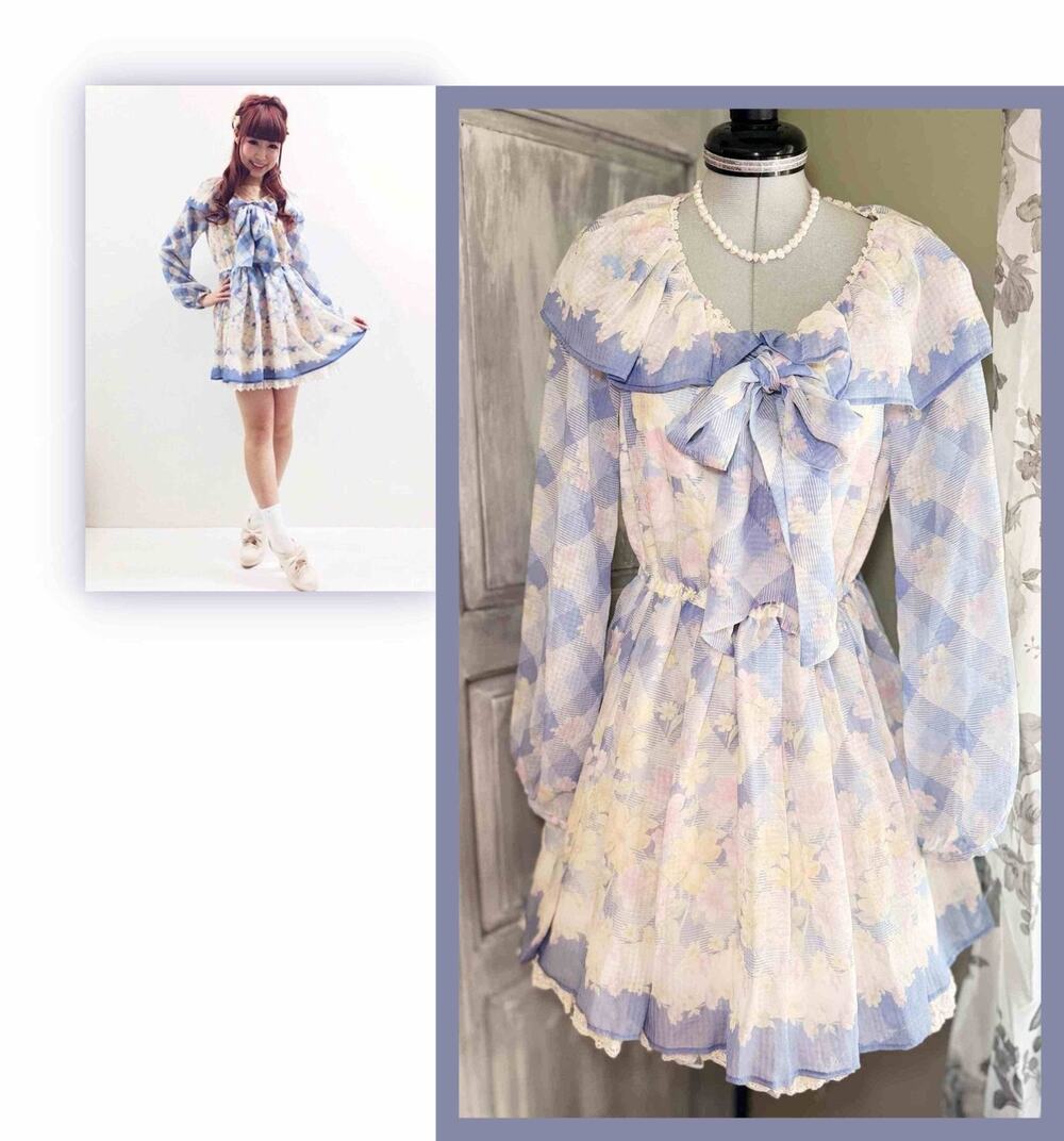 Liz Lisa Gingham x Floral Ribbon Bow Dress Jfashion Gyaru Coquette Fairycore